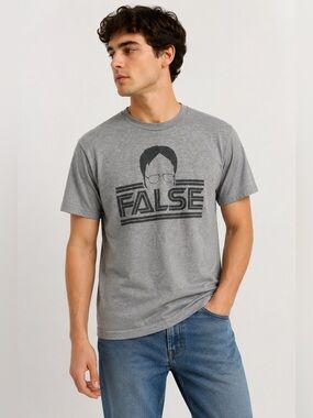 The Office Dwight Schrute “FALSE” Graphic T-Shirt Gray Men’s Approx. Medium